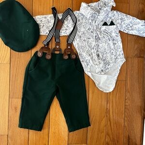 Stylish Green Kids Outfit with Suspenders